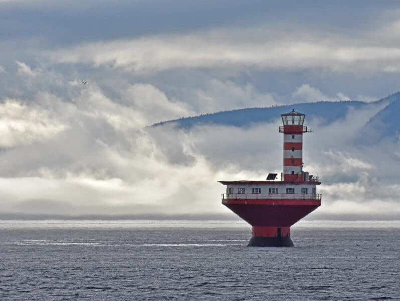 Prince Shoal Lighthouse, in a late fog. 