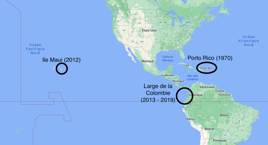 Capture d'écran de google maps montrant le Pacifique et l'Atlantique Nord